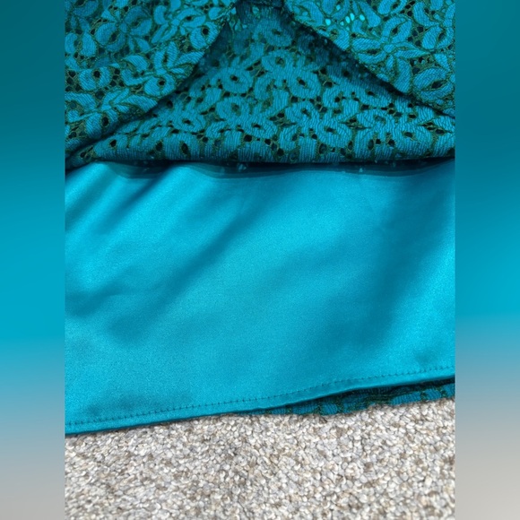 Coldwater Creek Turquoise Blue Mesh Lace Semi Formal Dress Size 10 Eyelet Lace - Picture 9 of 11